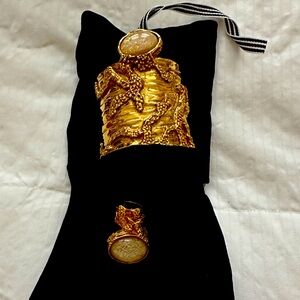 Yves Saint Laurent matching cabuchon gold bracelet and ring set